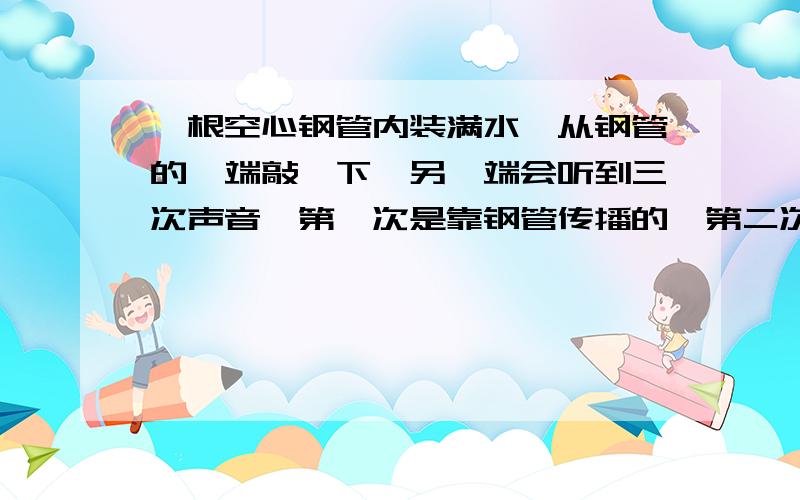 一根空心钢管内装满水,从钢管的一端敲一下,另一端会听到三次声音,第一次是靠钢管传播的,第二次是靠水传播的,第三次是空气传播的,那么,请算出要能分辨出3次响声,水管长多少.（已知,人