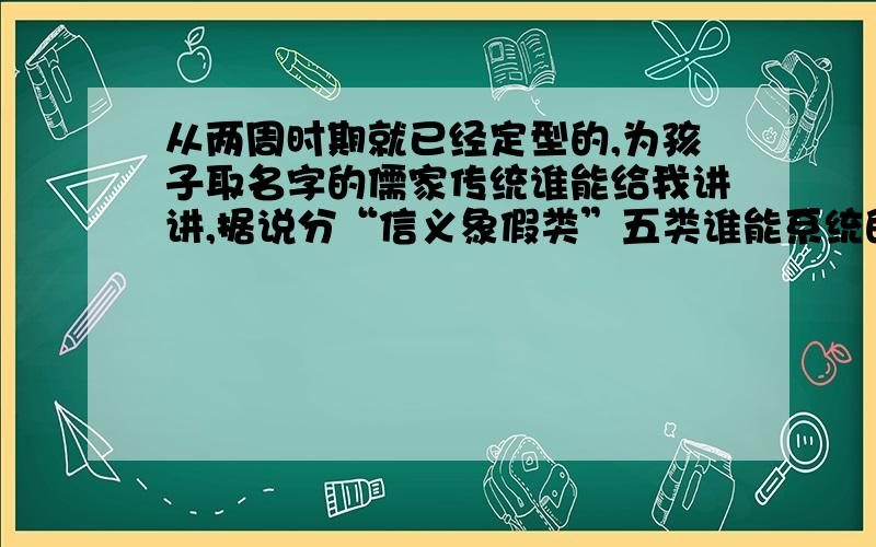 从两周时期就已经定型的,为孩子取名字的儒家传统谁能给我讲讲,据说分“信义象假类”五类谁能系统的给讲讲啊,我看到容若词,看着他的名字几次变更,像他一样也深深地觉得华夏文明博大