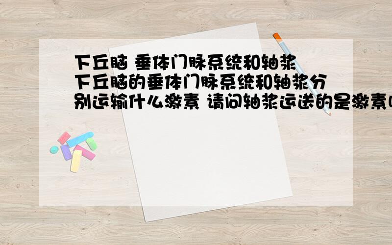 下丘脑 垂体门脉系统和轴浆 下丘脑的垂体门脉系统和轴浆分别运输什么激素 请问轴浆运送的是激素吗 通过血浆吗 （垂体门脉系统运送的激素肯定是流过血液