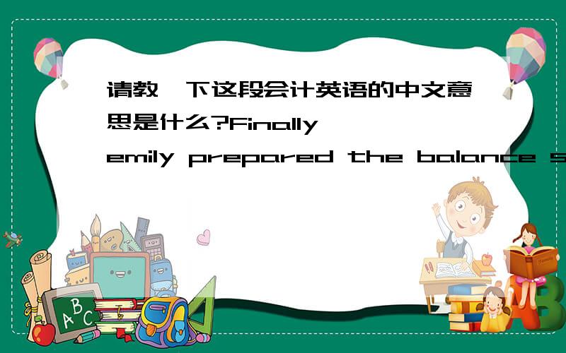 请教一下这段会计英语的中文意思是什么?Finally ,emily prepared the balance sheet on December 31 fromthe firm's records.she included in the balance sheet the December31 capital balance from the statement of owner's equity.