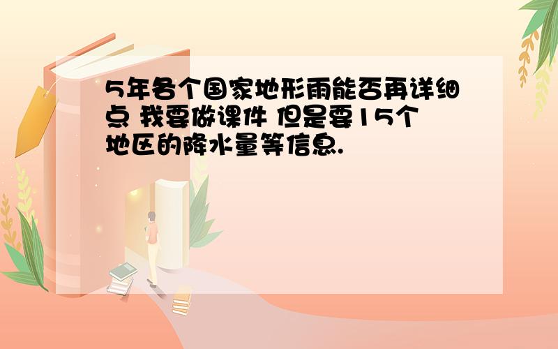 5年各个国家地形雨能否再详细点 我要做课件 但是要15个地区的降水量等信息.