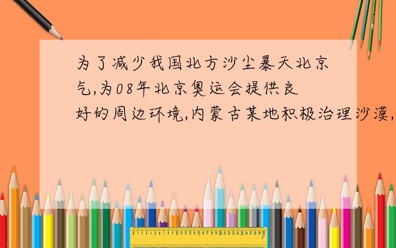 为了减少我国北方沙尘暴天北京气,为08年北京奥运会提供良好的周边环境,内蒙古某地积极治理沙漠,到2004年底,该地沙漠的绿化率已达30%,此后,当地政府计划在近几年内,每年年底未被绿化的沙