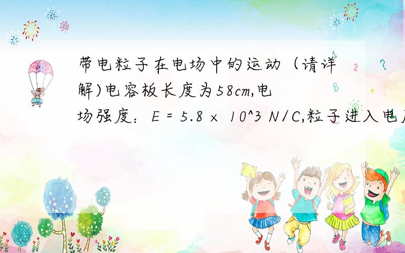 带电粒子在电场中的运动（请详解)电容板长度为58cm,电场强度：E = 5.8 × 10^3 N/C,粒子进入电厂的速度为1.0*10^7m/s问：求初速度的角度能让粒子刚好射出电场