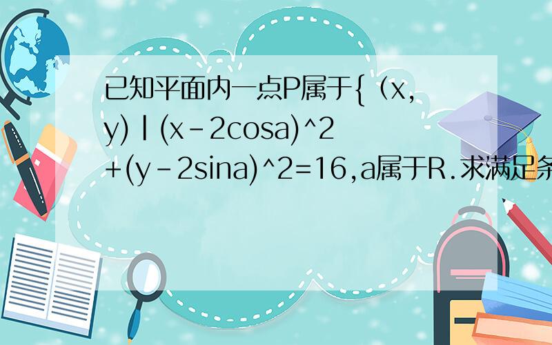 已知平面内一点P属于{（x,y)|(x-2cosa)^2+(y-2sina)^2=16,a属于R.求满足条件的点在平面内所组成的图形面最好是有过程求面积1楼错了。