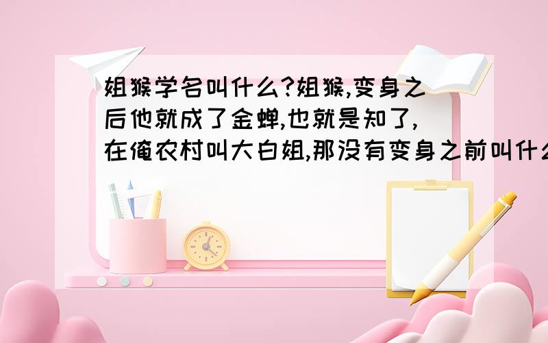 姐猴学名叫什么?姐猴,变身之后他就成了金蝉,也就是知了,在俺农村叫大白姐,那没有变身之前叫什么呢,