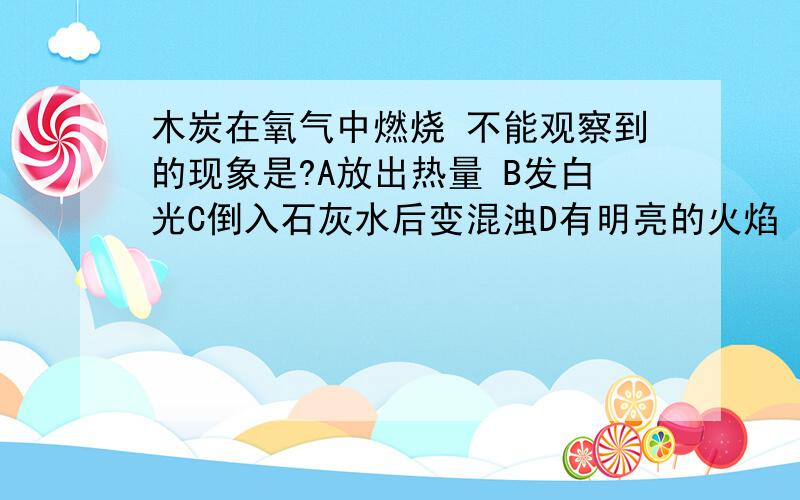 木炭在氧气中燃烧 不能观察到的现象是?A放出热量 B发白光C倒入石灰水后变混浊D有明亮的火焰