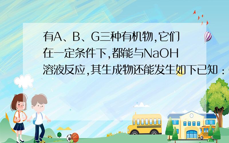 有A、B、G三种有机物,它们在一定条件下,都能与NaOH溶液反应,其生成物还能发生如下已知：①E与碱石灰共热,可制得密度为0.717 g/L的气态烃（标准状态下测定的密度）②C与新制的Cu(OH)2悬浊液