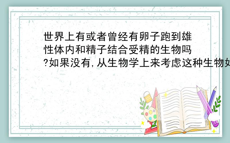 世界上有或者曾经有卵子跑到雄性体内和精子结合受精的生物吗?如果没有,从生物学上来考虑这种生物如果出现是否能适应环境不被生物淘汰?