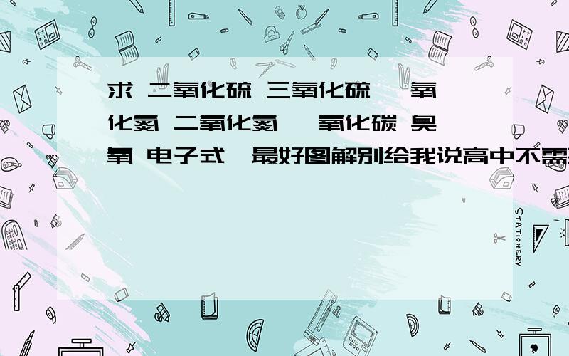 求 二氧化硫 三氧化硫 一氧化氮 二氧化氮 一氧化碳 臭氧 电子式,最好图解别给我说高中不需要知道==话题,支持图解,手绘的就行.完全解答追加得分就像这种就可以，随便画下啊