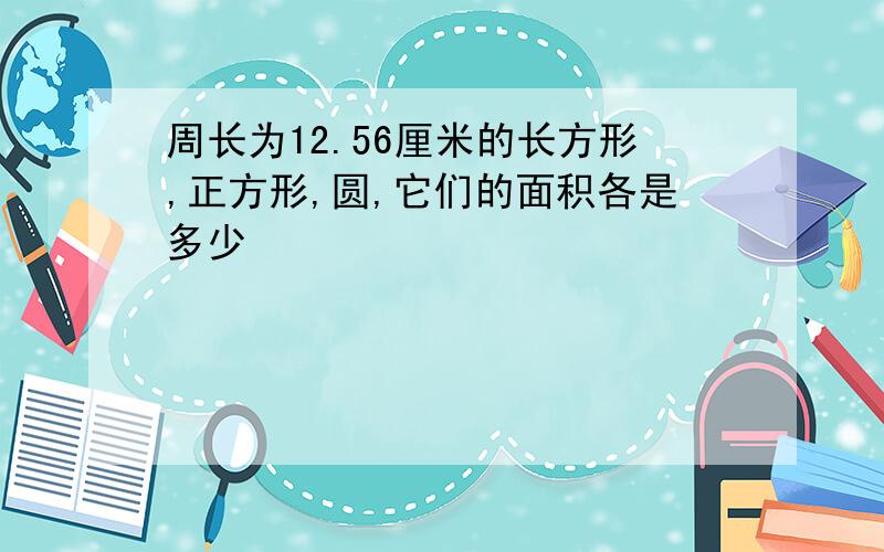 周长为12.56厘米的长方形,正方形,圆,它们的面积各是多少