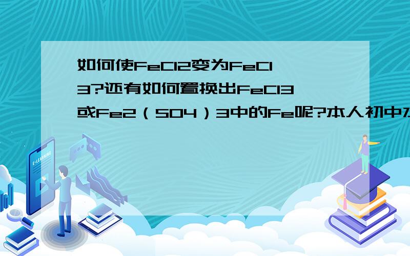 如何使FeCl2变为FeCl3?还有如何置换出FeCl3或Fe2（SO4）3中的Fe呢?本人初中水平,请不要谈高中内容