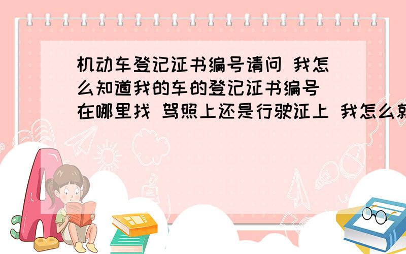 机动车登记证书编号请问 我怎么知道我的车的登记证书编号 在哪里找 驾照上还是行驶证上 我怎么就是找不到谁知道?我是需要上温州交警网变更资料.