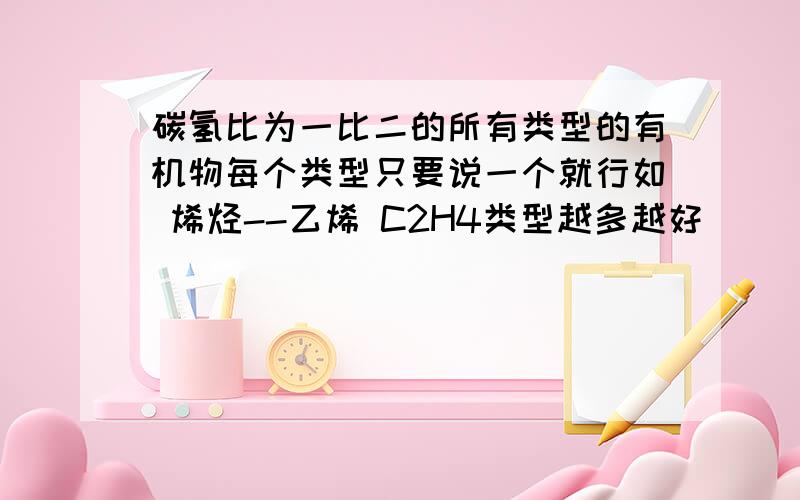 碳氢比为一比二的所有类型的有机物每个类型只要说一个就行如 烯烃--乙烯 C2H4类型越多越好