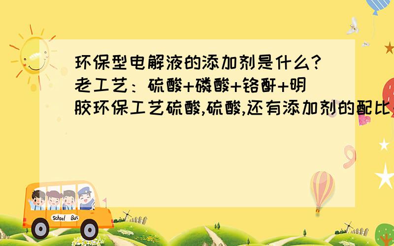 环保型电解液的添加剂是什么?老工艺：硫酸+磷酸+铬酐+明胶环保工艺硫酸,硫酸,还有添加剂的配比是什么?不锈钢电解液的添加剂