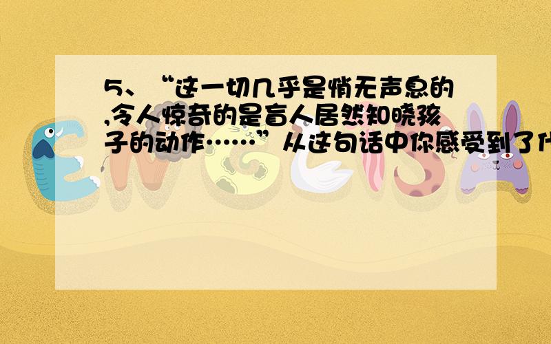 5、“这一切几乎是悄无声息的,令人惊奇的是盲人居然知晓孩子的动作……”从这句话中你感受到了什么?