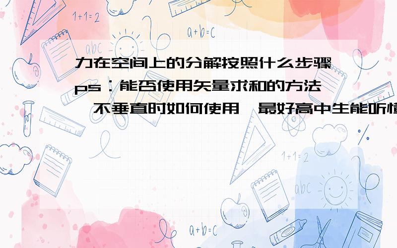 力在空间上的分解按照什么步骤ps：能否使用矢量求和的方法,不垂直时如何使用,最好高中生能听懂有满意的答案追加至100比如说,一个正方形长板,摩擦力为μ,以一边为轴转动α角,然后以邻边