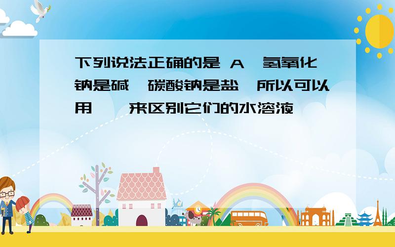 下列说法正确的是 A、氢氧化钠是碱,碳酸钠是盐,所以可以用酚酞来区别它们的水溶液