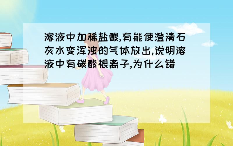 溶液中加稀盐酸,有能使澄清石灰水变浑浊的气体放出,说明溶液中有碳酸根离子,为什么错