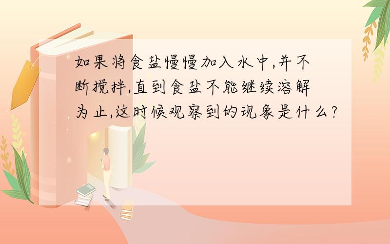 如果将食盐慢慢加入水中,并不断搅拌,直到食盐不能继续溶解为止,这时候观察到的现象是什么?