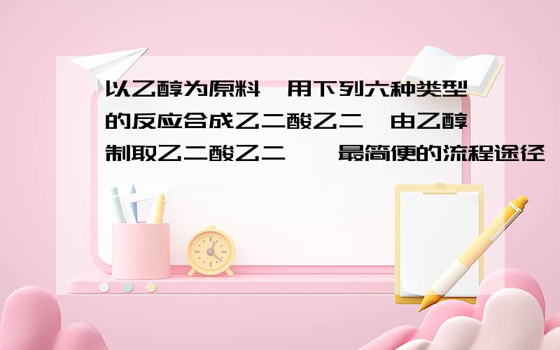 以乙醇为原料,用下列六种类型的反应合成乙二酸乙二酯由乙醇制取乙二酸乙二酯,最简便的流程途径,经下列哪些反应,其顺序正确的是①取代反应 ②加成反应 ③氧化反应 ④还原反应 ⑤消去