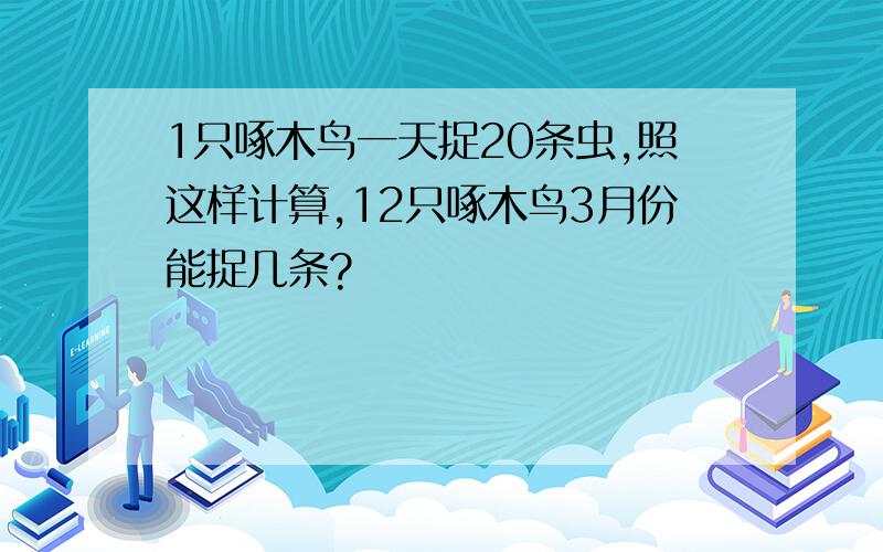 1只啄木鸟一天捉20条虫,照这样计算,12只啄木鸟3月份能捉几条?