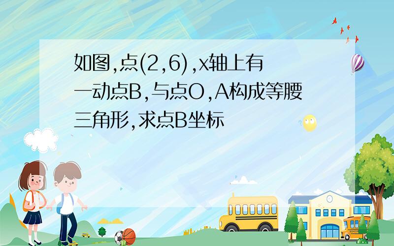 如图,点(2,6),x轴上有一动点B,与点O,A构成等腰三角形,求点B坐标