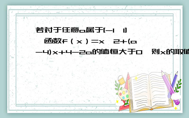 若对于任意a属于[-1,1],函数f（x）=x^2+(a-4)x+4-2a的值恒大于0,则x的取值范围