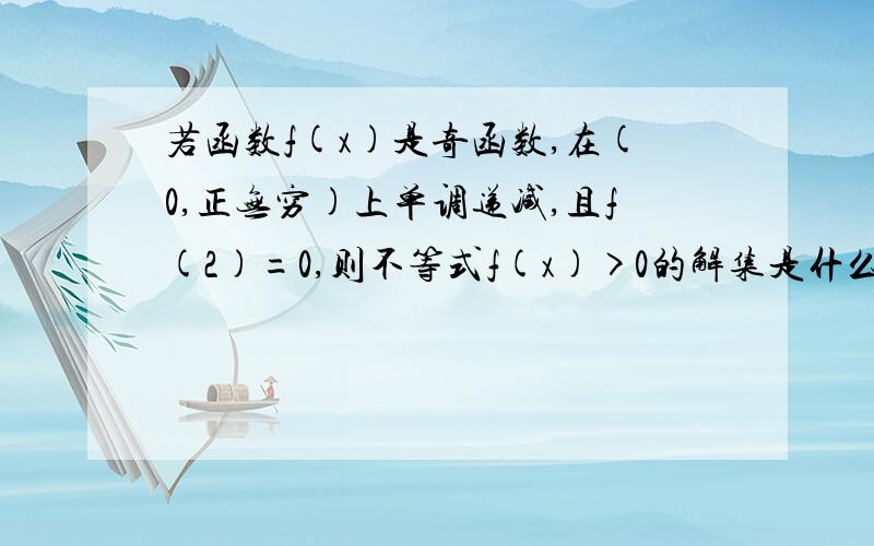 若函数f(x)是奇函数,在(0,正无穷)上单调递减,且f(2)=0,则不等式f(x)>0的解集是什么