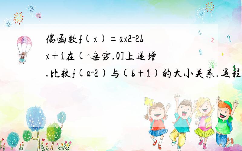 偶函数f(x)=ax2-2bx+1在(-无穷,0]上递增,比较f(a-2)与(b+1)的大小关系.过程或思路.不用神马log的...