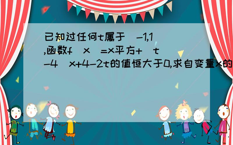 已知过任何t属于（-1,1）,函数f(x)=x平方+（t-4)x+4-2t的值恒大于0,求自变量x的取值范围