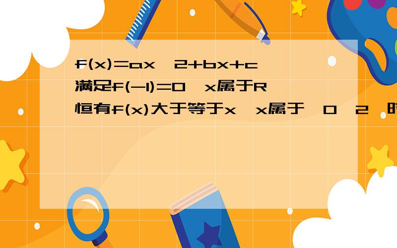 f(x)=ax^2+bx+c满足f(-1)=0,x属于R恒有f(x)大于等于x,x属于【0,2】时,f(x）小于等于（x+1)^2/4恒成立1,求f(1)2,求a,b,c3,若x属于【0,1】,g(x)=f(x)-mx(m属于R）是单调函数,求m的取值范围