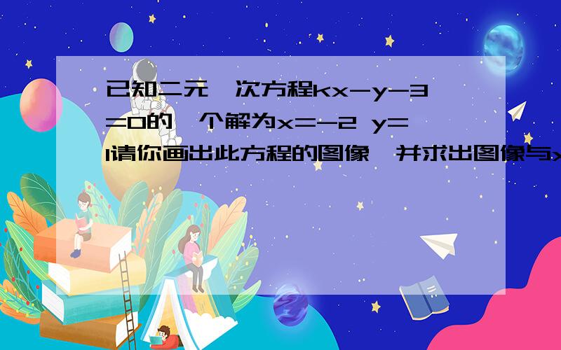 已知二元一次方程kx-y-3=0的一个解为x=-2 y=1请你画出此方程的图像,并求出图像与x轴、y轴的交点坐标.最好图也在.