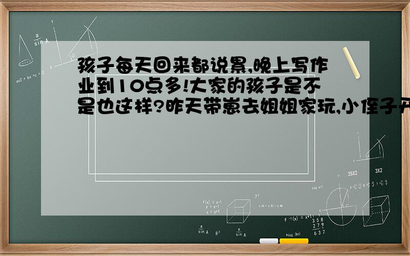 孩子每天回来都说累,晚上写作业到10点多!大家的孩子是不是也这样?昨天带崽去姐姐家玩,小侄子开学也才没多久,看我家小侄子可可还挺适应的,今年上的二年级了,就是每天回来写作业听我姐