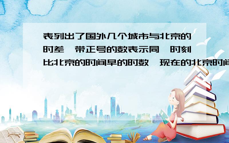 表列出了国外几个城市与北京的时差【带正号的数表示同一时刻比北京的时间早的时数】现在的北京时间是12日上午8；00城市 时差/时纽约 -13巴黎 -7东京 +1约翰内斯堡 -61.求现在纽约时间是多