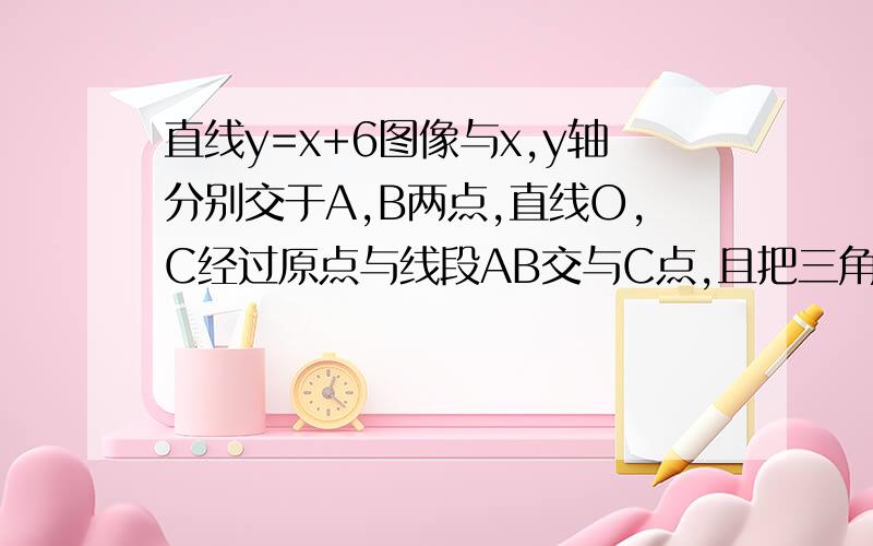 直线y=x+6图像与x,y轴分别交于A,B两点,直线O,C经过原点与线段AB交与C点,且把三角形AOB的面积分为3:1两分求OC的解析式.