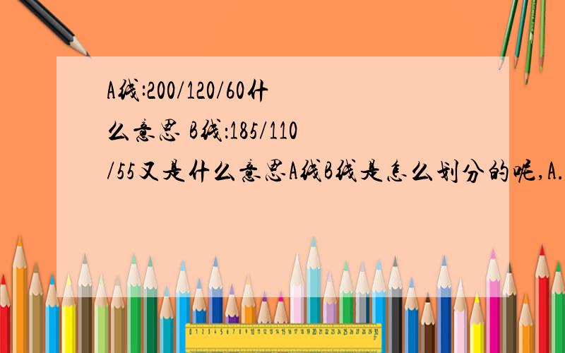 A线:200/120/60什么意思 B线：185/110/55又是什么意思A线B线是怎么划分的呢,A.B是什么意思呢?