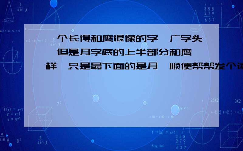 一个长得和鹰很像的字,广字头,但是月字底的上半部分和鹰一样,只是最下面的是月,顺便帮帮发个读音,还有,一个组词的「人（ ）（ ）这个字」