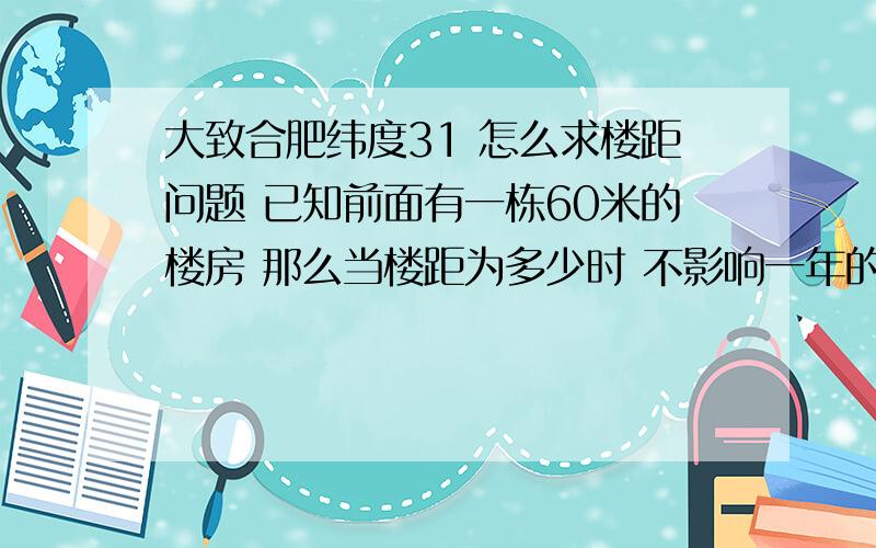 大致合肥纬度31 怎么求楼距问题 已知前面有一栋60米的楼房 那么当楼距为多少时 不影响一年的采光!在一楼 一楼3米高