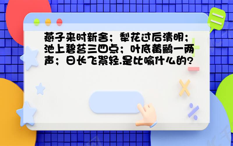 燕子来时新舍；犁花过后清明；池上碧苔三四点；叶底黄鹂一两声；日长飞絮轻.是比喻什么的?