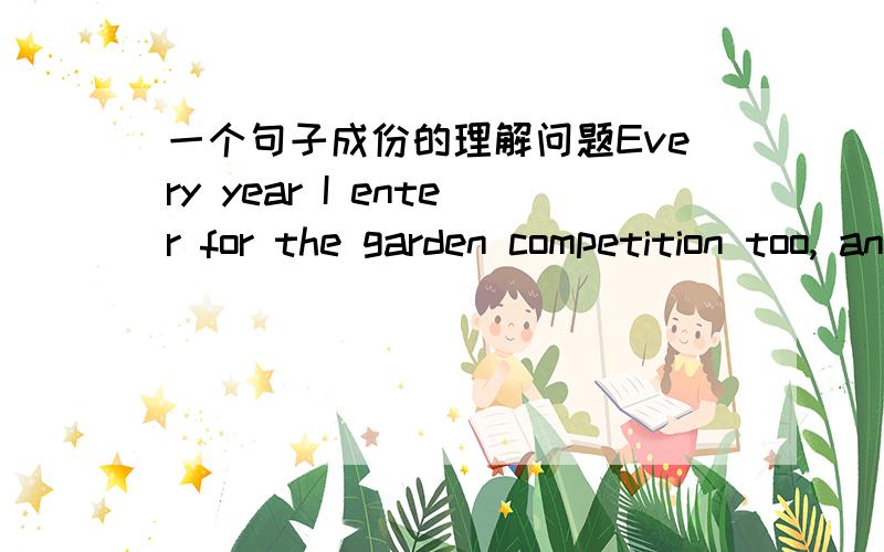 一个句子成份的理解问题Every year I enter for the garden competition too, and I always win a little prize 【for the worst garden in the town】!问题：我不确定 for the worst garden in the town 是作 prize 的定语还是句子的状