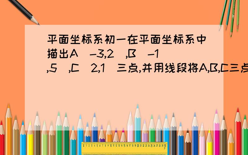 平面坐标系初一在平面坐标系中描出A(-3,2),B(-1,5),C(2,1)三点,并用线段将A,B,C三点依次连接起来,求三角形ABC的面积.