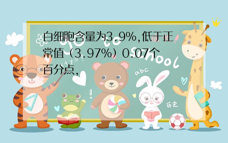 白细胞含量为3.9%,低于正常值（3.97%）0.07个百分点,