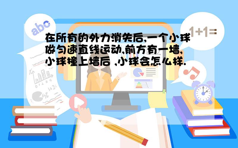 在所有的外力消失后,一个小球做匀速直线运动,前方有一墙,小球撞上墙后 ,小球会怎么样.