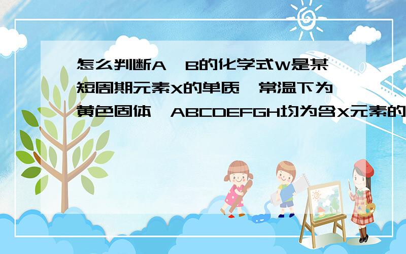 怎么判断A、B的化学式W是某短周期元素X的单质,常温下为黄色固体,ABCDEFGH均为含X元素的化合物,其中A、B、C为酸式钠盐,且B、C两种物质都由四种元素组成,E、F常温下为无色有气味的气体.以上