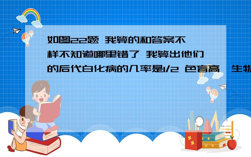 如图22题 我算的和答案不一样不知道哪里错了 我算出他们的后代白化病的几率是1/2 色盲高一生物 如图22题 我算的和答案不一样不知道哪里错了 我算出他们的后代白化病的几率是1/2 色盲的