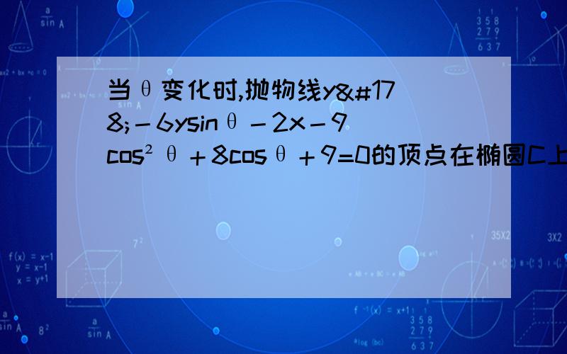 当θ变化时,抛物线y²－6ysinθ－2x－9cos²θ＋8cosθ＋9=0的顶点在椭圆C上,则椭圆C的方程为