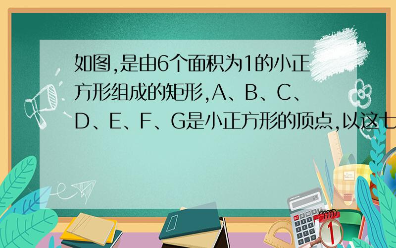 如图,是由6个面积为1的小正方形组成的矩形,A、B、C、D、E、F、G是小正方形的顶点,以这七个点的任意三个点为顶点,可组成多少个面积为1的小三角形,并写出这些三角形.