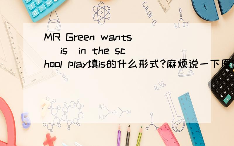 MR Green wants (is)in the school play填is的什么形式?麻烦说一下原因~翻译一下这句话