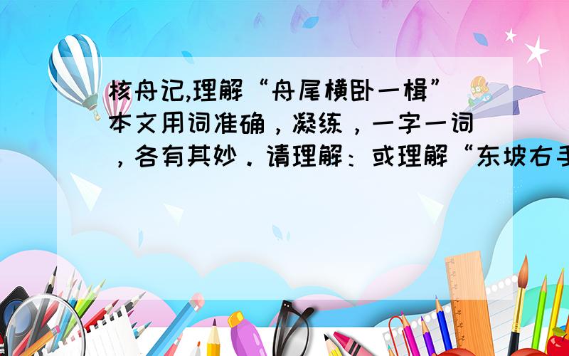 核舟记,理解“舟尾横卧一楫”本文用词准确，凝练，一字一词，各有其妙。请理解：或理解“东坡右手执卷端，左手抚鲁直背”