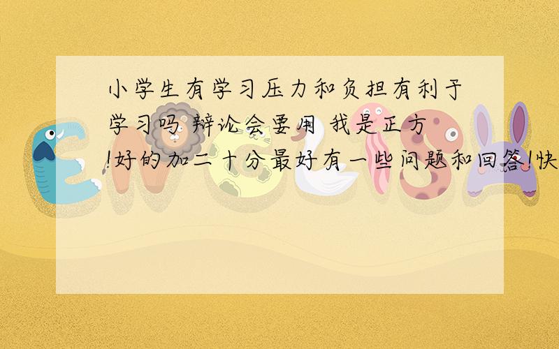 小学生有学习压力和负担有利于学习吗 辩论会要用 我是正方!好的加二十分最好有一些问题和回答!快 急快 急